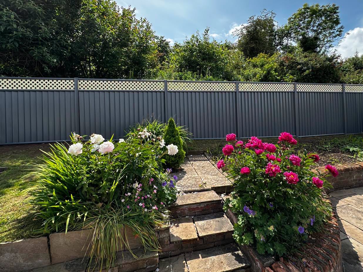 Landscaped garden with new paving and planted borders